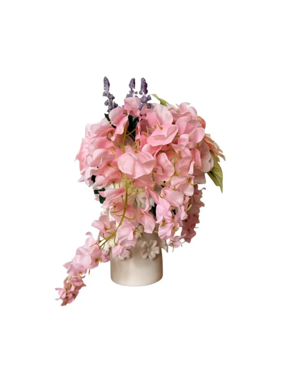 Pink Silk Floral Arrangement White Daisy Ceramic Vase Hydrangea Dahlia Decor